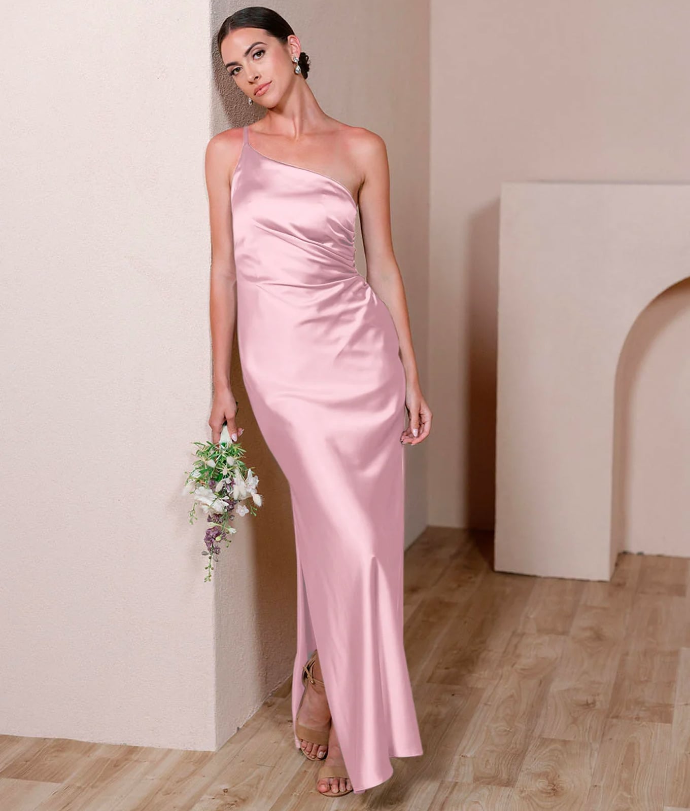 Pale Pink Satin One-Shoulder Column Dress Pale Pink Satin One-Shoulder Column Dress — Best Unique Dresses