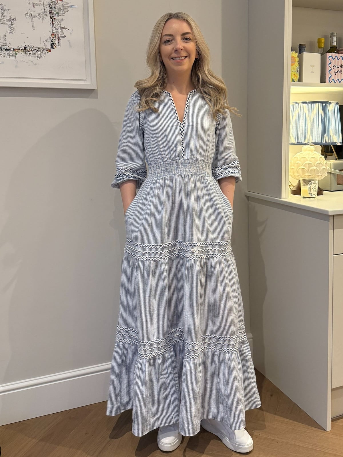 Blue and White Striped Tiered Maxi Dress with Pockets Blue and White Striped Tiered Maxi Dress with Pockets — Best Unique Dresses