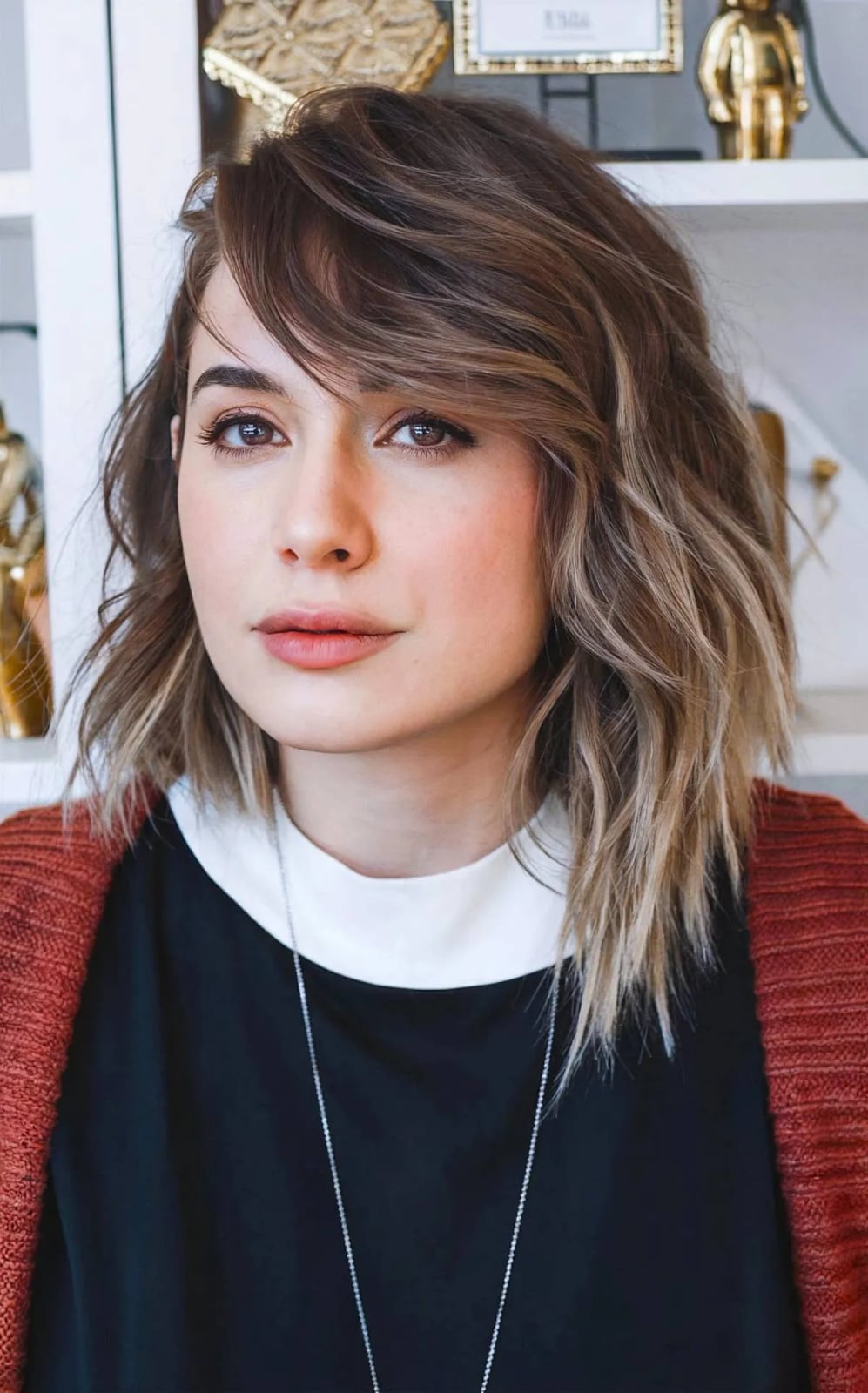 Brown Blonde Highlights Asymmetrical Bob With Waves — Best Unique Hairstyles