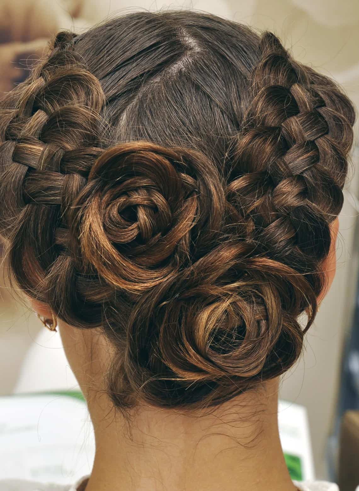 Brown Hair Braided Rose Updo — Best Unique Hairstyles