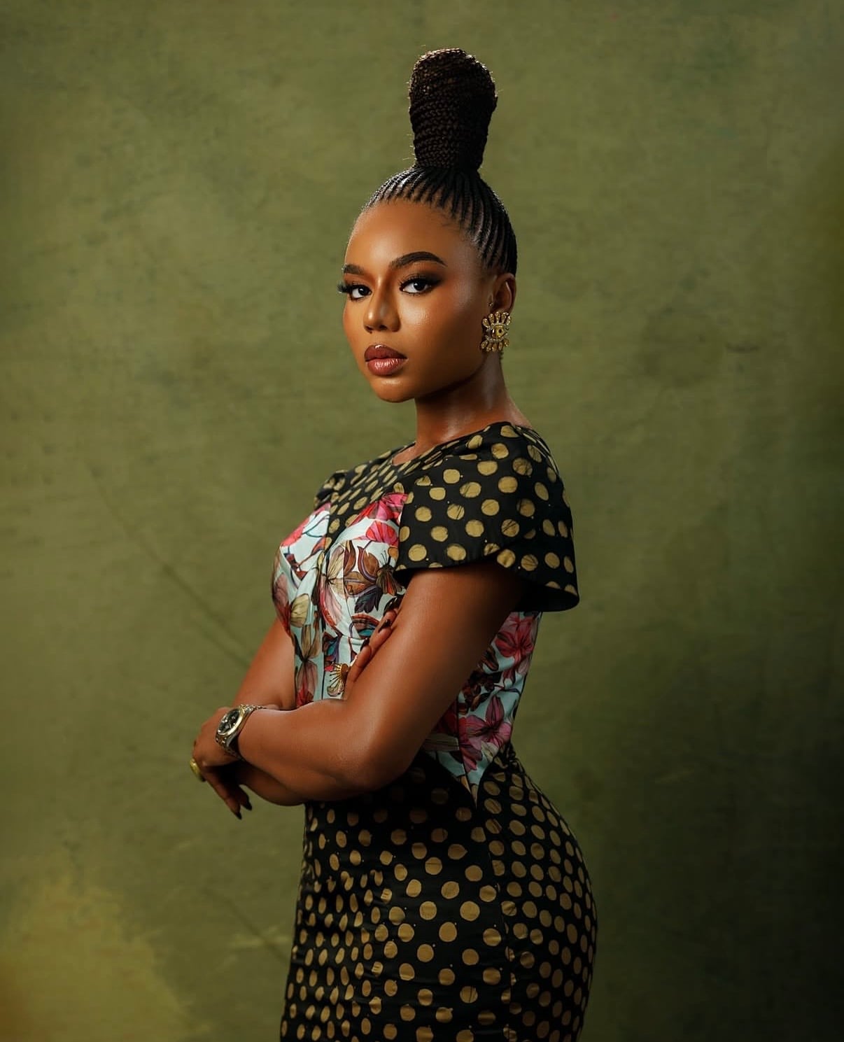 Dark Brown High Braided Bun With Geometric Patterns, Precise — Best Unique Hairstyles
