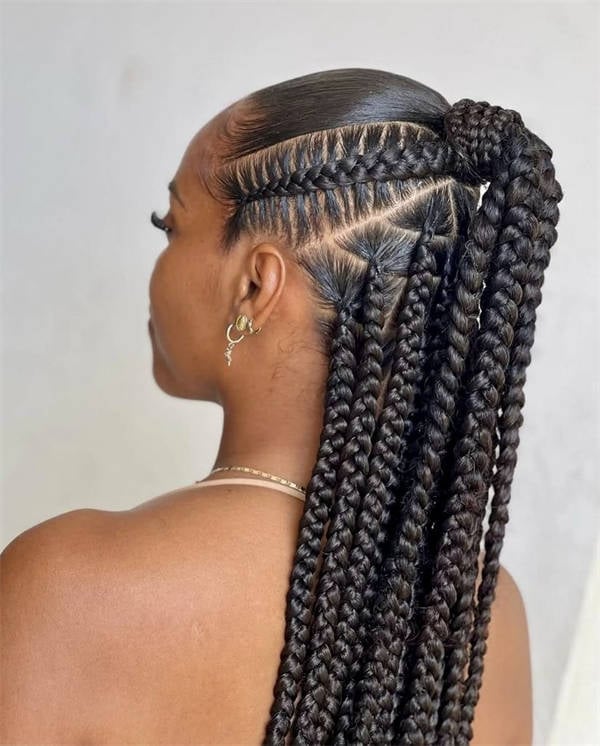 Black Coily Hair Cornrow Box Braid Ponytail — Best Unique Hairstyles