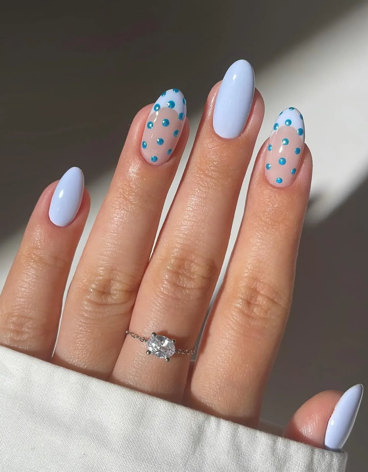 Medium Oval Light Blue Polka Dot Nails Medium Oval Light Blue Polka Dot Nails — Best Unique Nails