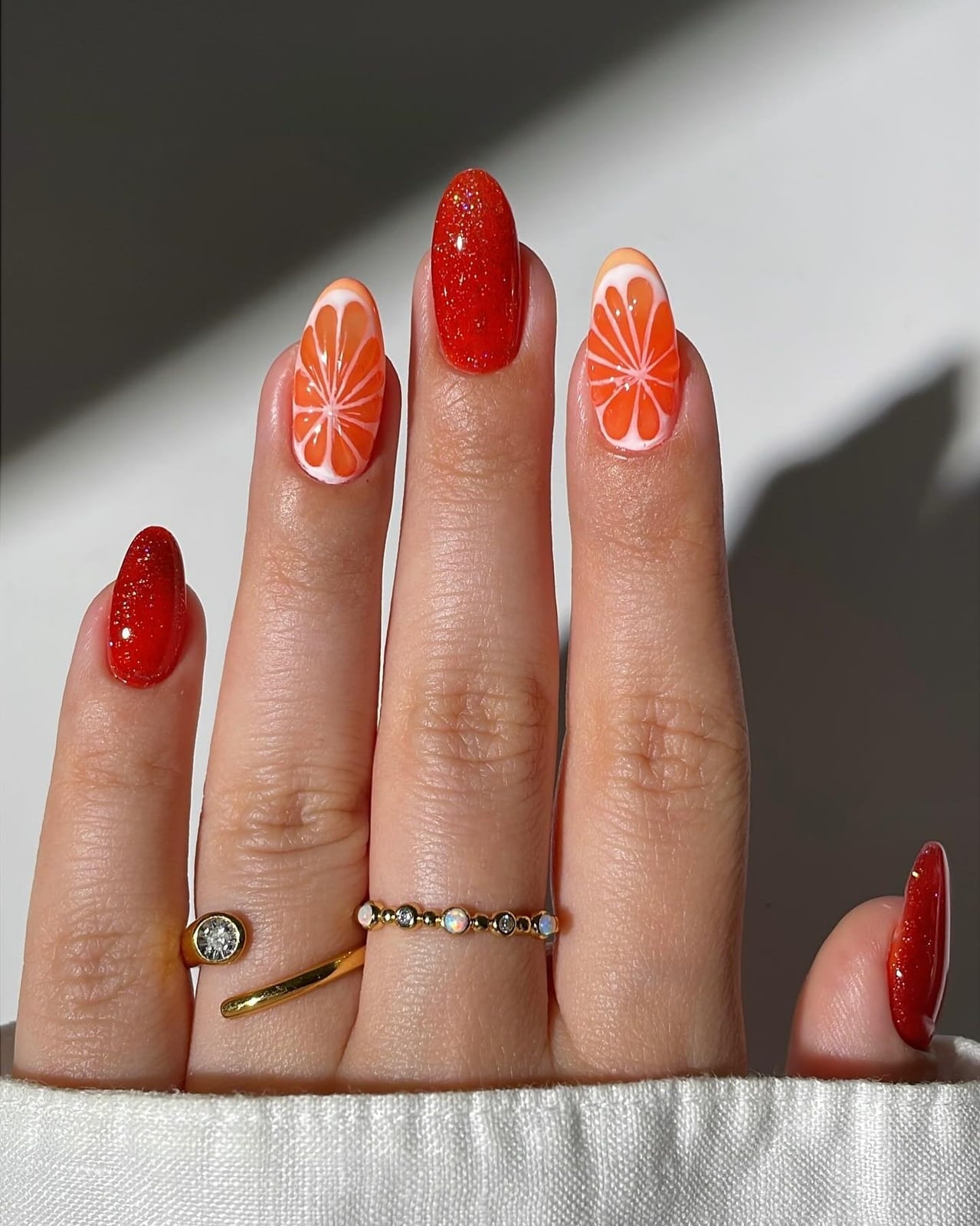 Medium Almond Orange Slice Glitter Nails Medium Almond Orange Slice Glitter Nails — Best Unique Nails