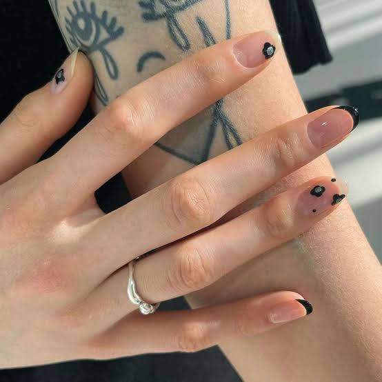 Long Almond Nails With Holographic Ghost Art — Black Nails Art Ideas