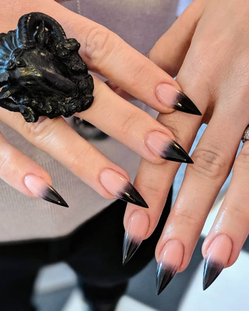 Long Stiletto Nails With Black Ombre Effect — Black Nails Art Ideas