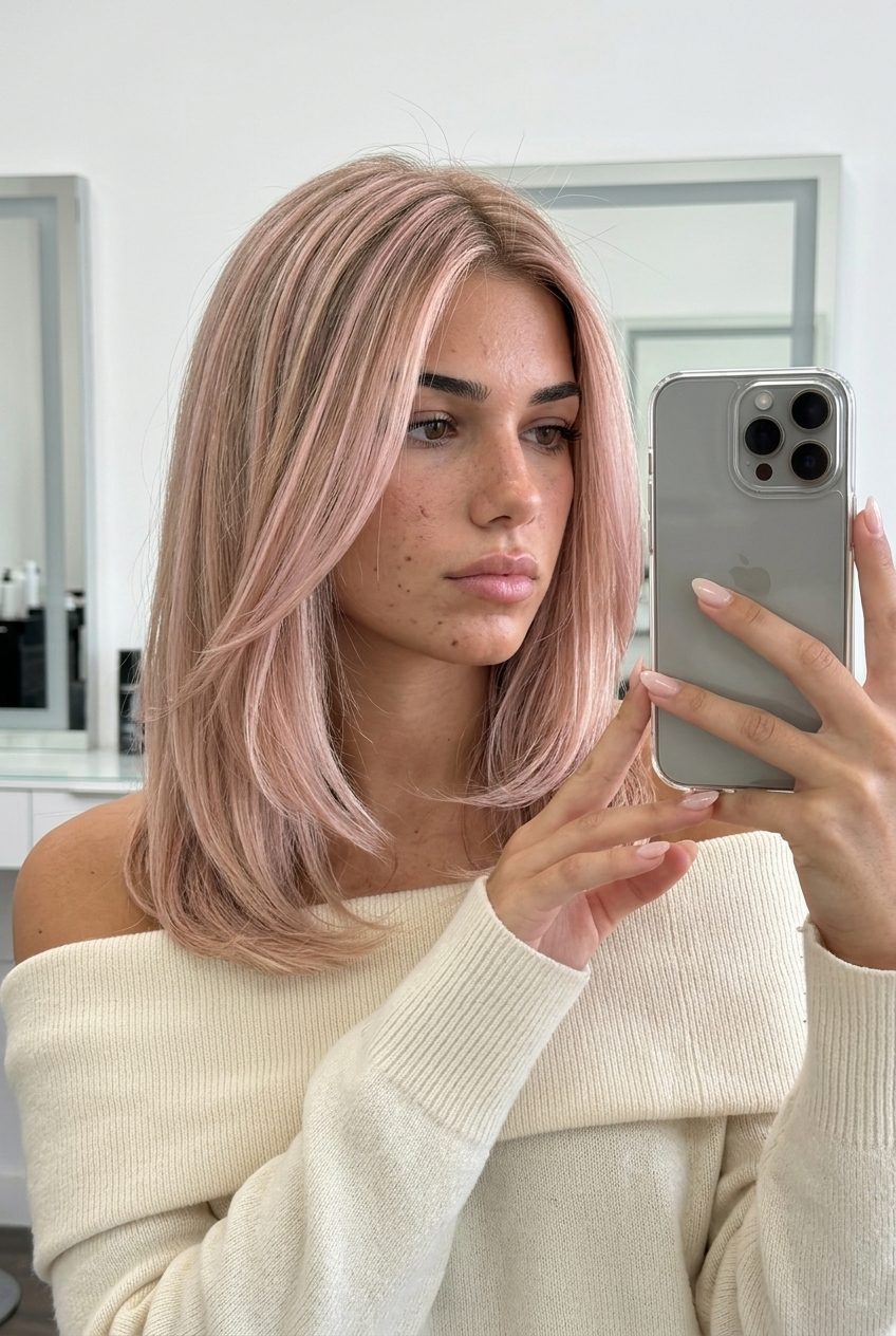 Blush Champagne Babylights 2026 long blush champagne babylights with strawberry blonde, fine highlights, soft waves — summer day out