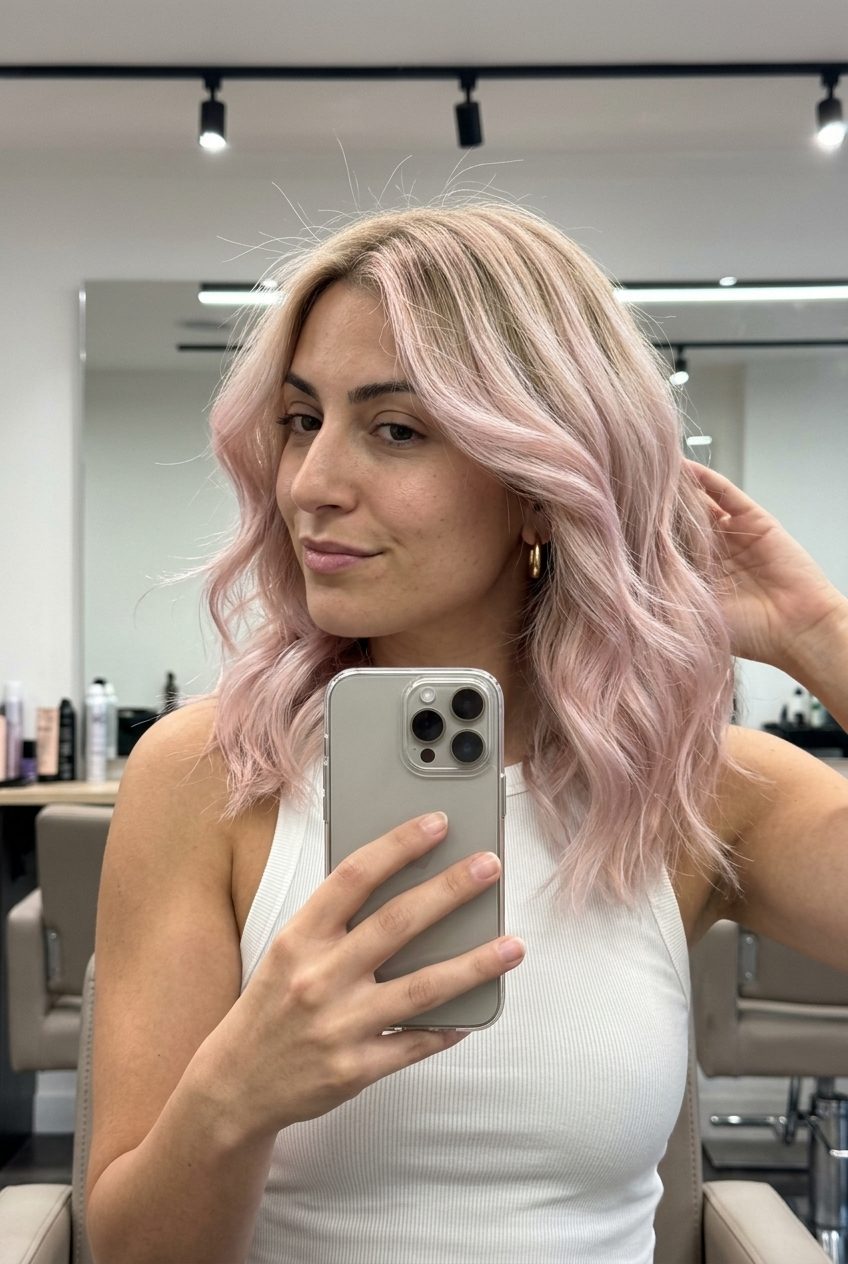 Romantic Blush Champagne Color Melt 2026 long blush champagne color melt with pale pink-blonde and beige tones, color melt, no fringe — romantic formal event
