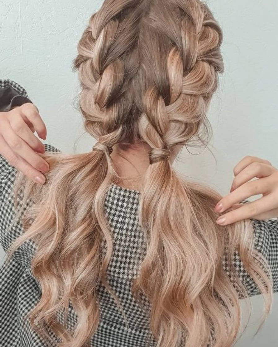 Ash Blonde Double Braids With Loose Ponytails Ash Blonde Double Braids With Loose Ponytails — Braids Easy Ideas