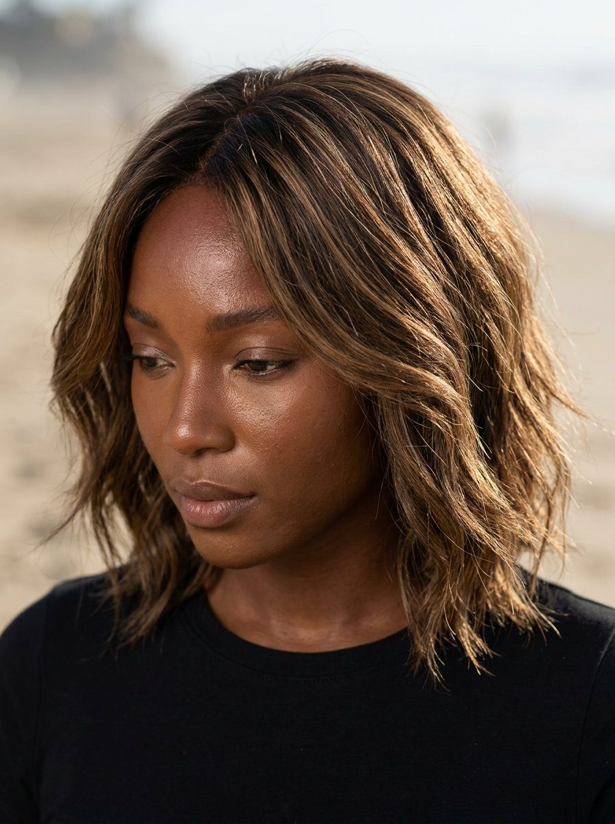 collarbone bronde wolf cut with soft layers and natural waves for daily wear