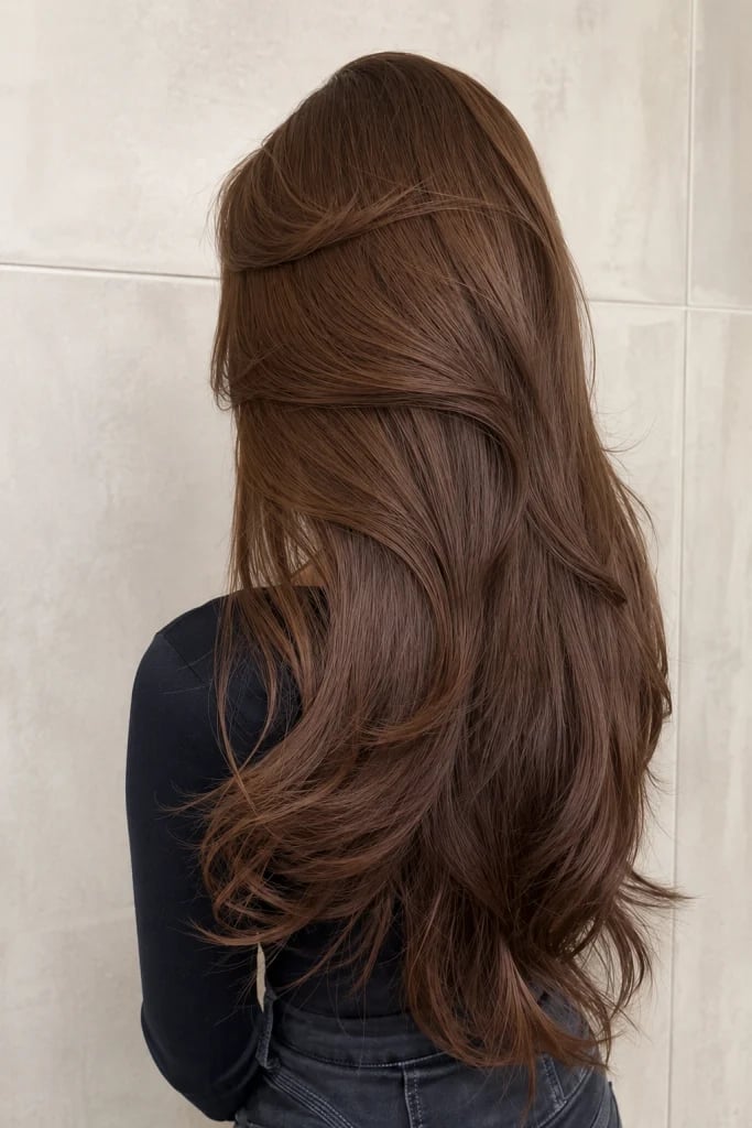 Solid Medium Brown Mid-Back Layers Solid Medium Brown Mid-Back Layers — Brunette Hair Inspiration
