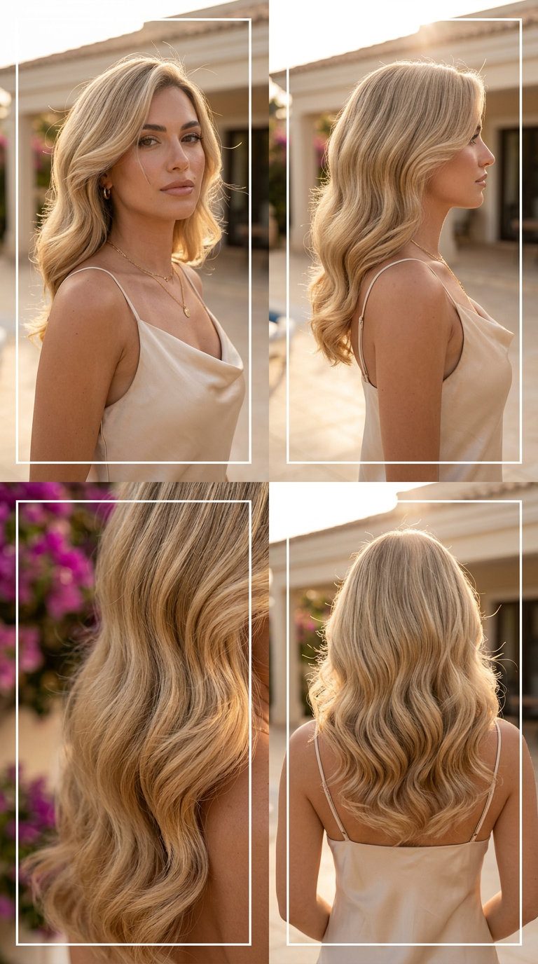 long buttercream blonde beach waves with high shine for summer 2026