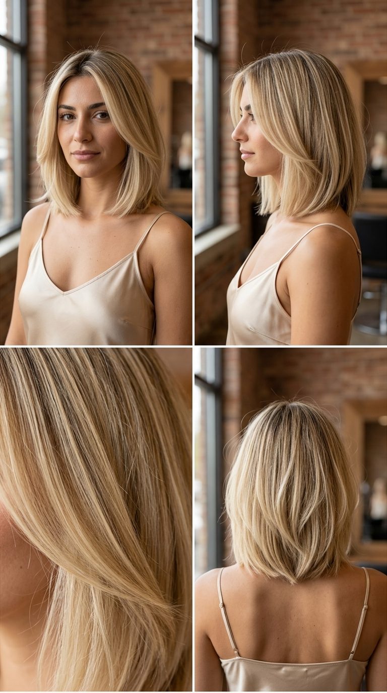 Lived-In Blonde Bob 2026: Sun-Kissed Summer Hair medium bob haircut with buttercream blonde, honey highlights, and vanilla root shadow for summer