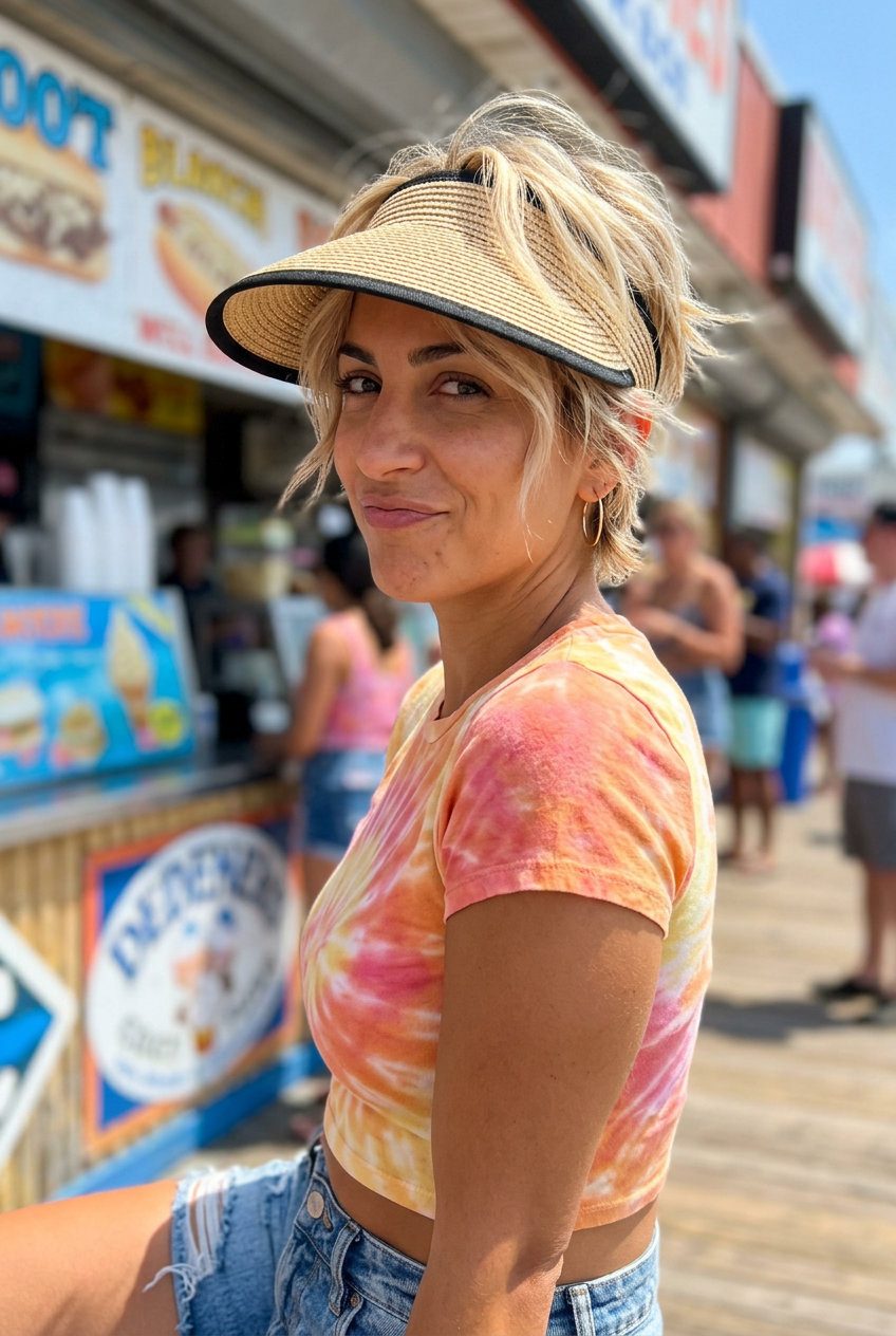 short textured pixie with buttercream blonde and honey babylights, piecey definition — edgy summer hairstyle 2026