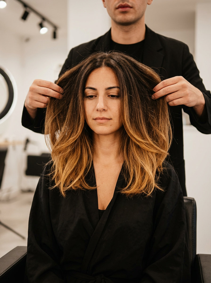 long layered sweet caramel ombré with golden caramel ends for summer wedding