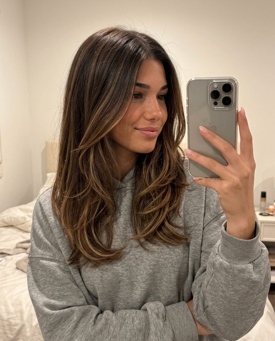 Caramel Swirl Brunette Hair 2026 long caramel swirl brunette with espresso base, caramel balayage, for summer hair color ideas 2026