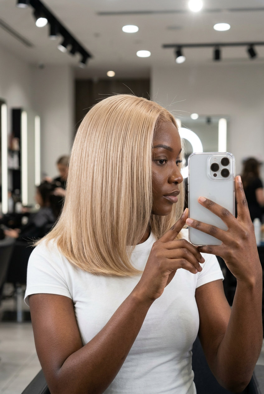 long champagne blonde solid with beige pearlescent undertones and sleek layers for formal events