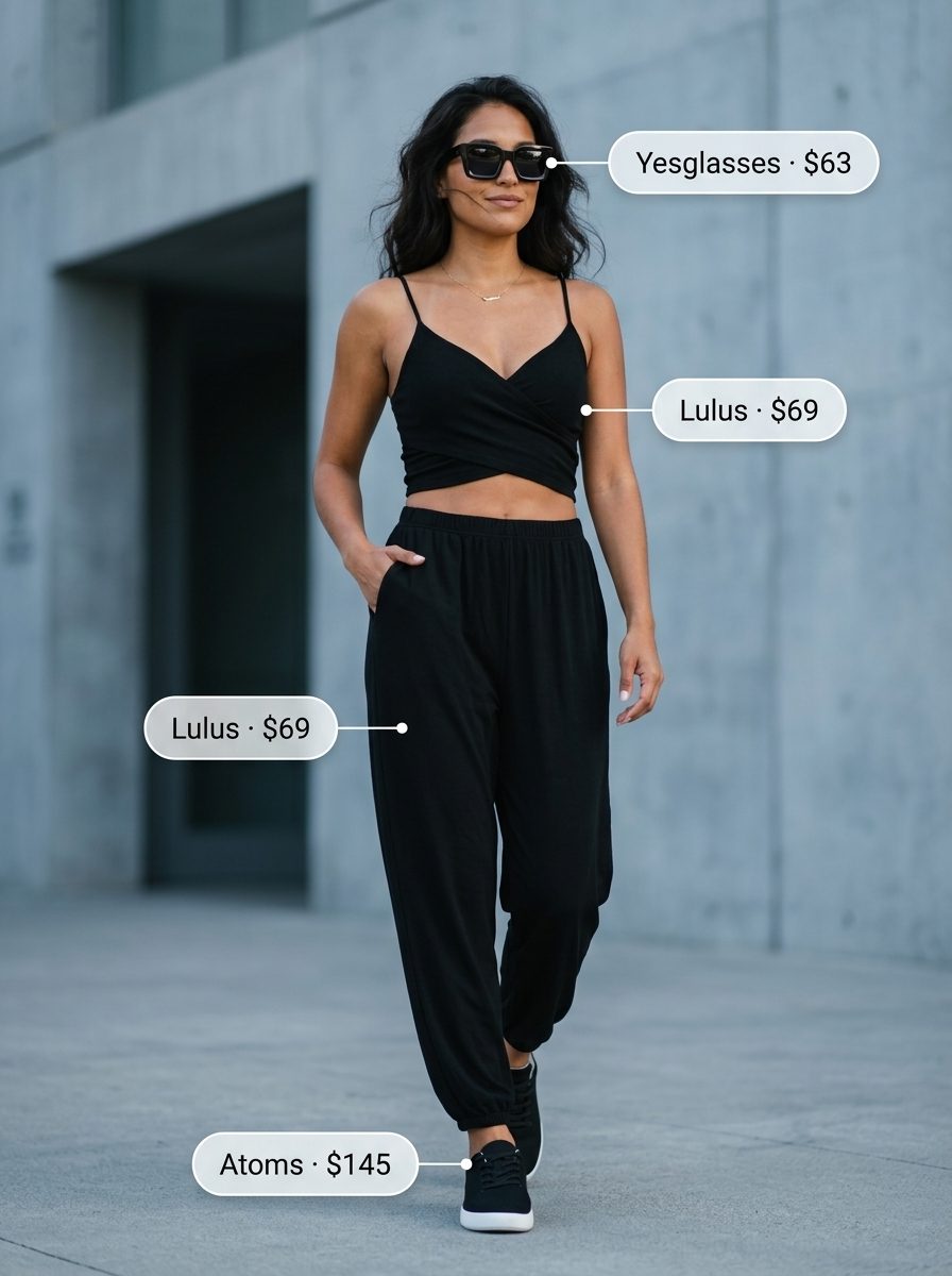 Edgy Black Utility Jumpsuit for Summer 2026 Chic all black summer outfits for women 2026: Edgy utility jumpsuit with sneakers and sunglasses for daytime adventures.
