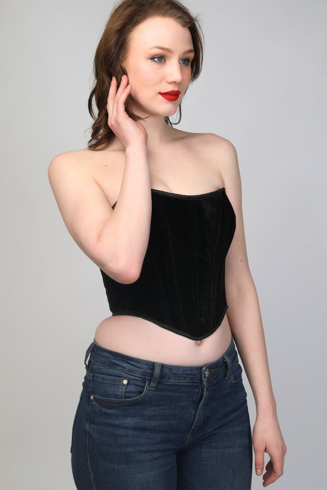 Strapless Black Velvet Corset Evening — Chic Black Corset Outfit