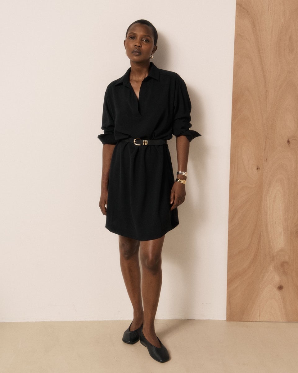 Black Shirt Dress with Gold Buckle Belt — Chic Femme Outfit