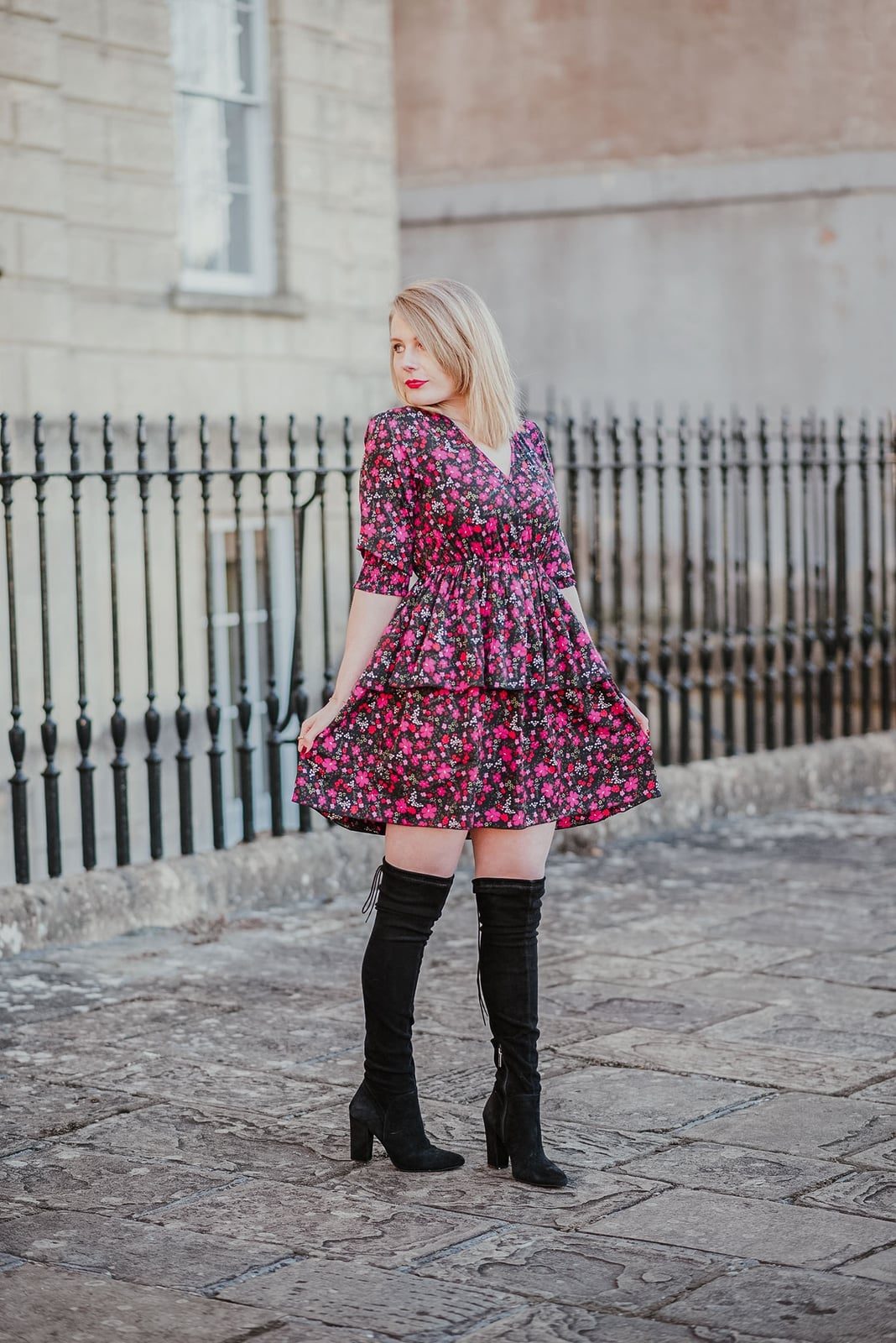 Pink Floral Tiered Mini Dress — Chic Femme Outfit