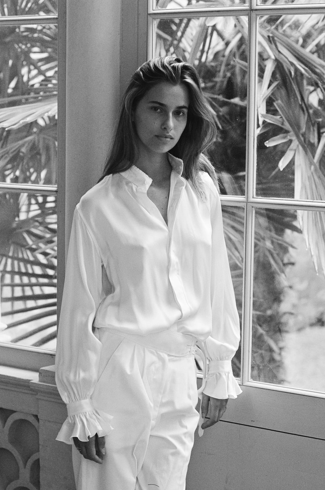 Monochromatic White Silk Blouse and Pants — Chic Femme Outfit