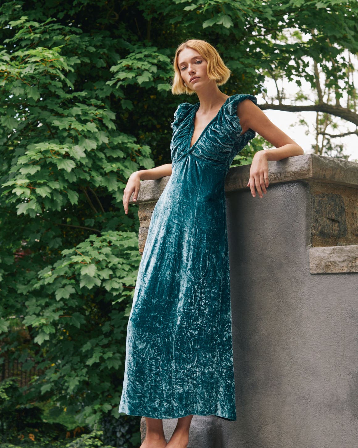 Teal Crushed Velvet Maxi Dress — Chic Femme Outfit