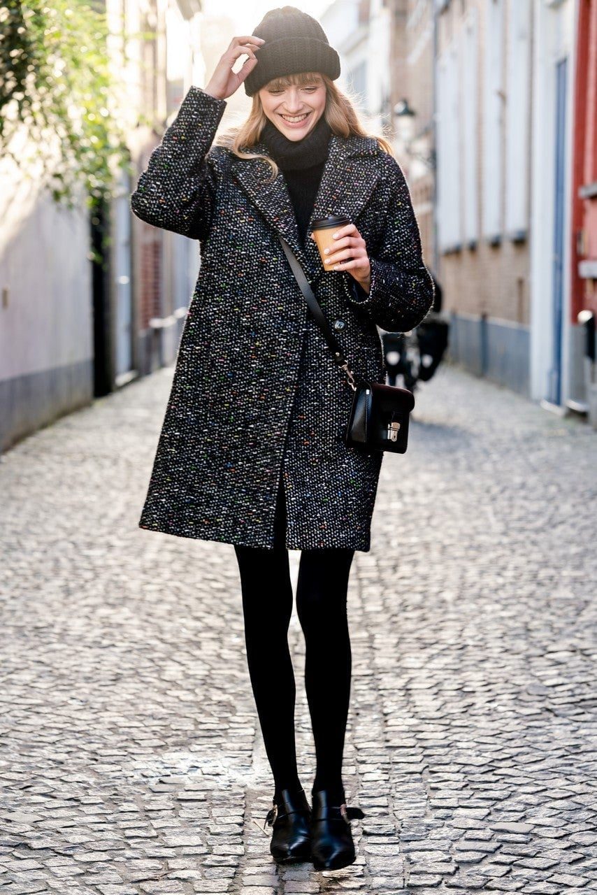 Multicolored Tweed Coat with Black Layers — Chic Femme Outfit