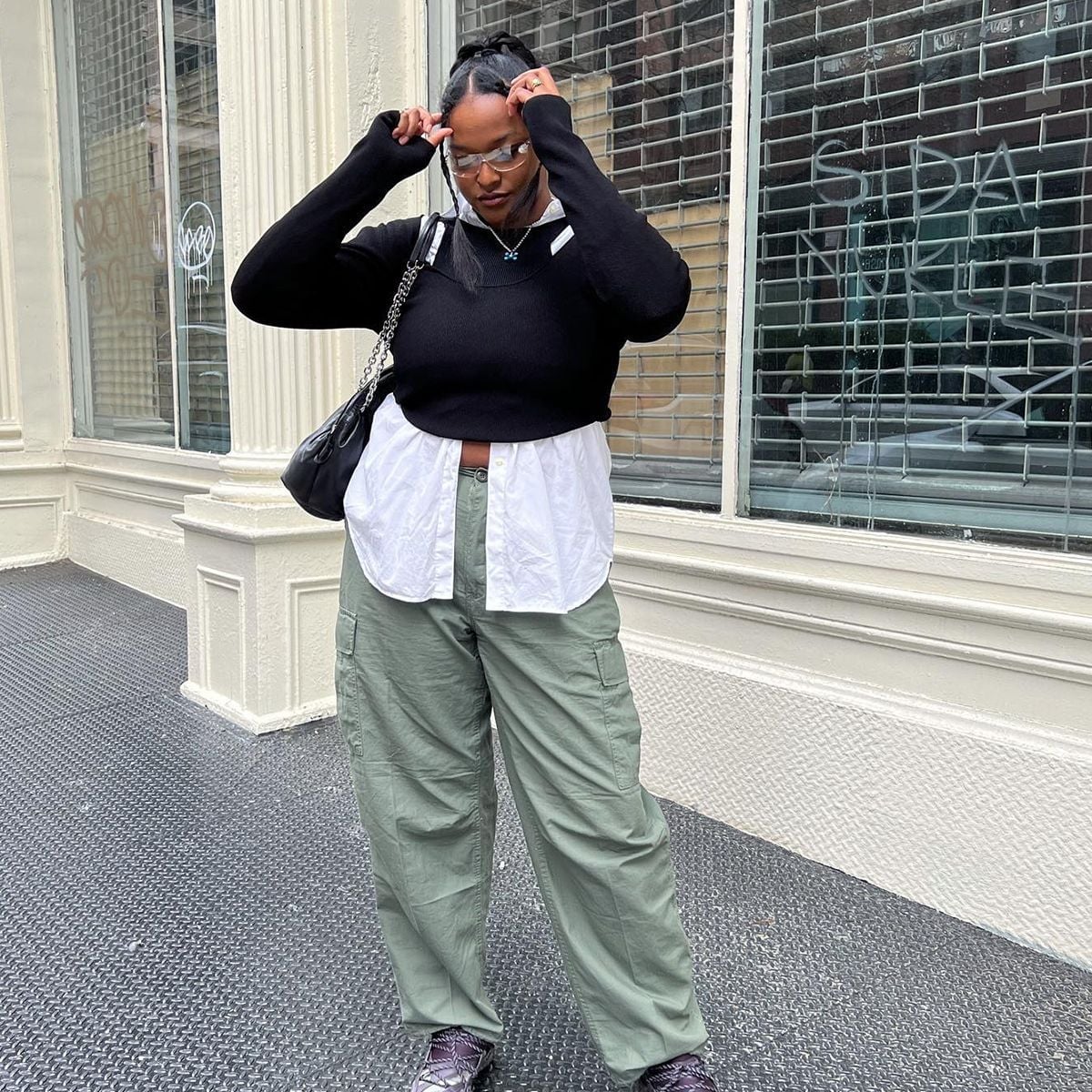 Relaxed Fit Green Cargo Pants with Layered Tops — Chic Green Cargo Pants Outfit