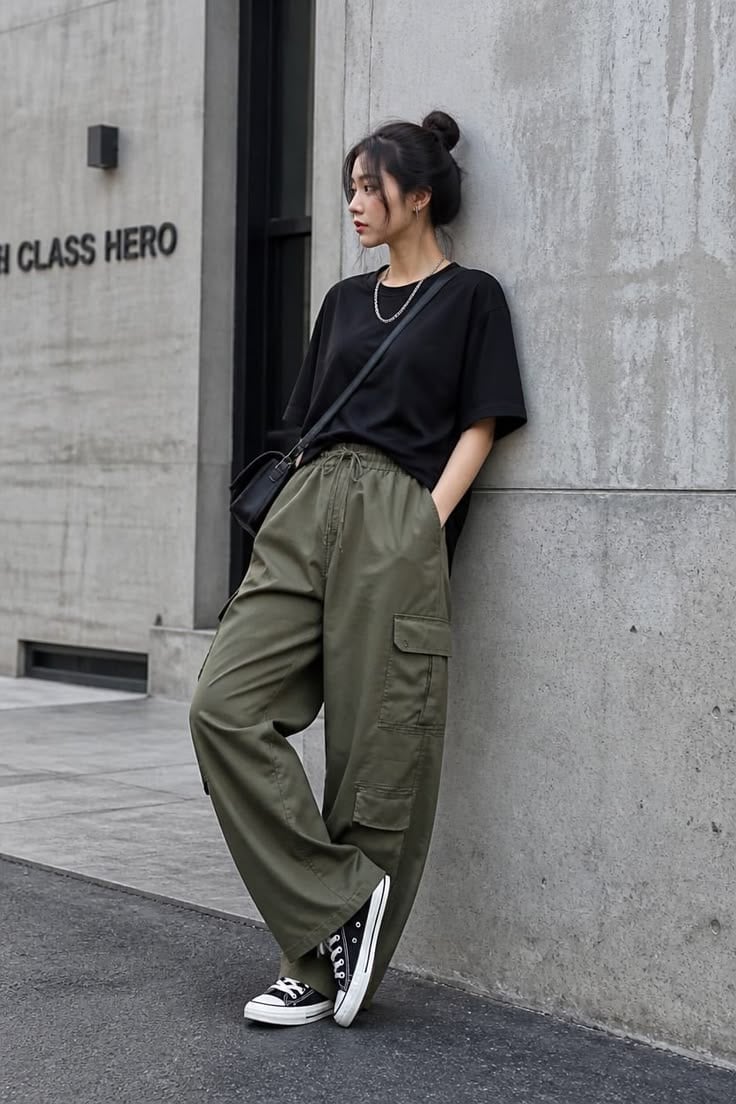 Relaxed Wide-Leg Olive Green Cargo Pants — Chic Green Cargo Pants Outfit