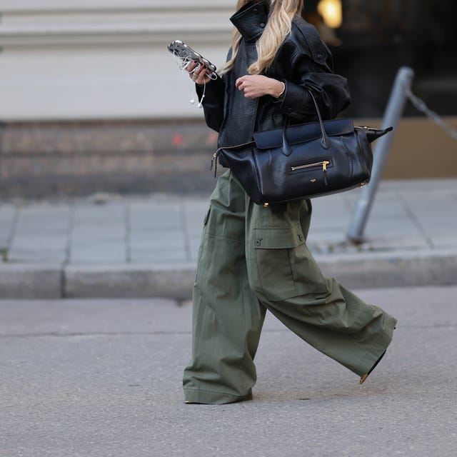 Oversized Olive Green Cargo Trousers with Loafers — Chic Green Cargo Pants Outfit