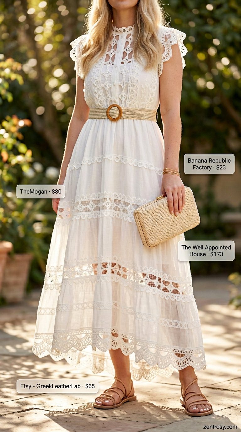 Elegant white maxi dress for women 2026, ideal for summer weddings and garden parties.