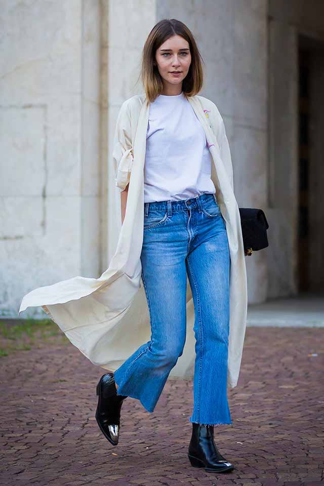 Flared Jeans with Cream Duster Coat Flared Jeans with Cream Duster Coat — Chic Style Inspo