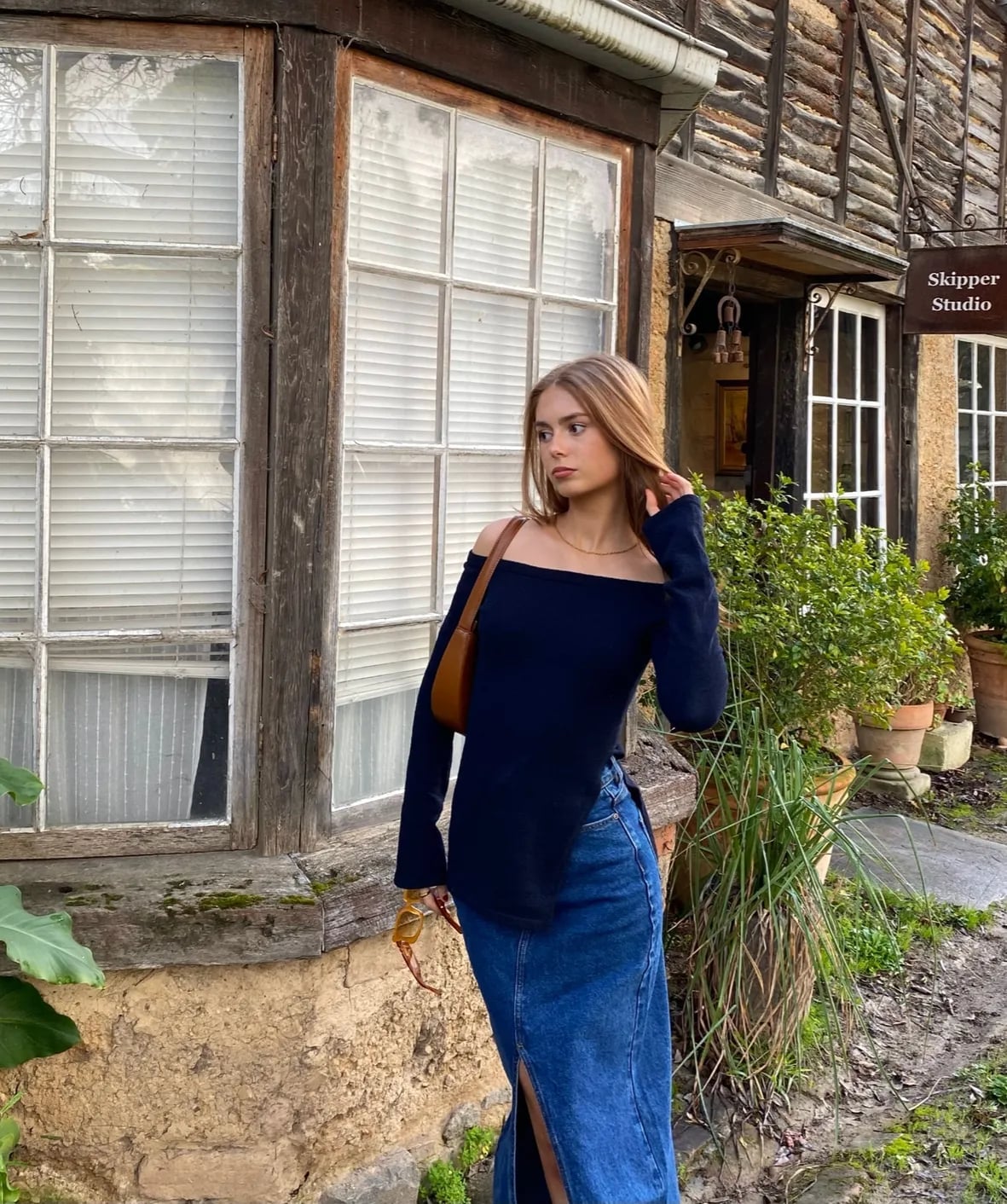 Off-the-Shoulder Top with Denim Maxi Skirt Off-the-Shoulder Top with Denim Maxi Skirt — Chic Style Inspo