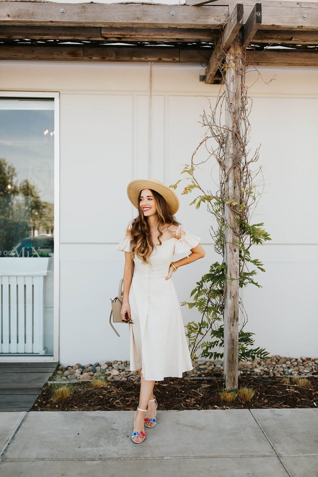 Off-the-Shoulder Midi Dress with Straw Hat Off-the-Shoulder Midi Dress with Straw Hat — Chic Style Inspo