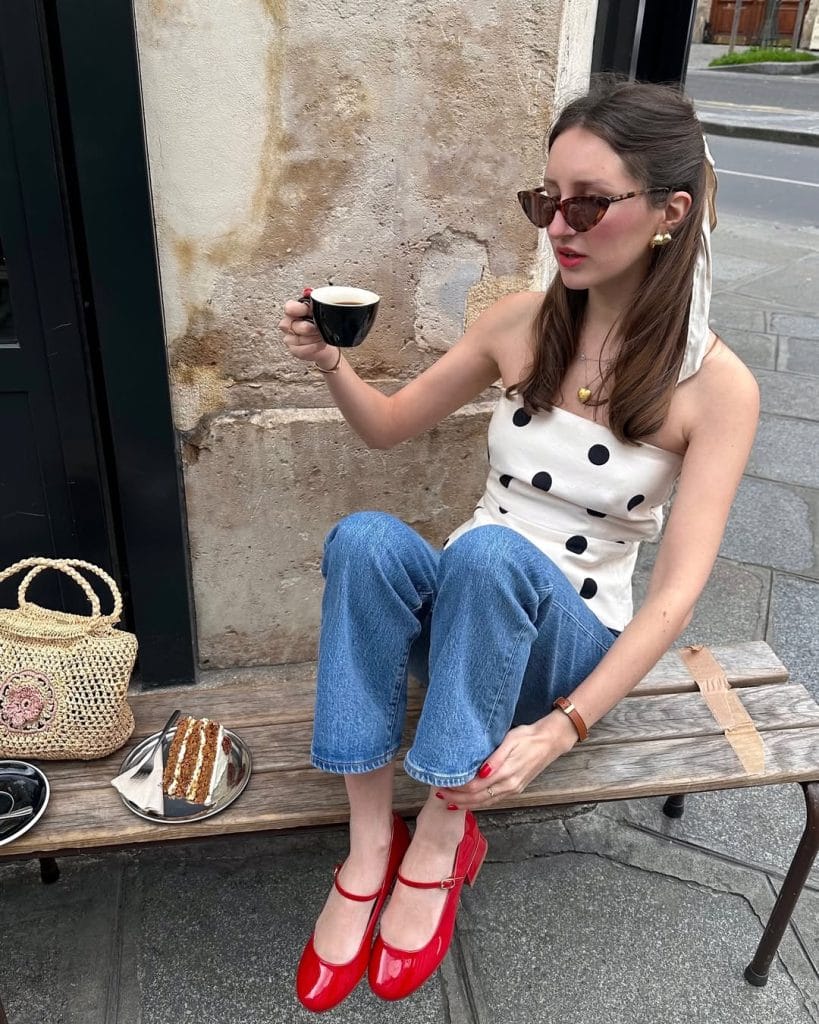 Denim Jeans with Polka Dot Strapless Top Denim Jeans with Polka Dot Strapless Top — Chic Style Inspo