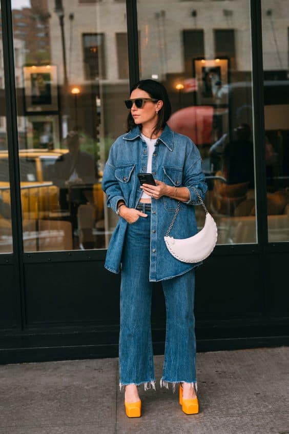 Denim On Denim With Platform Heels Denim On Denim With Platform Heels — Classy 2000s Outfits