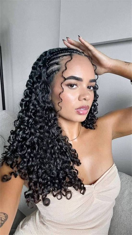 Mid-Back Black Hair With Braids and Loose Curls — Classy 3c Hairstyles