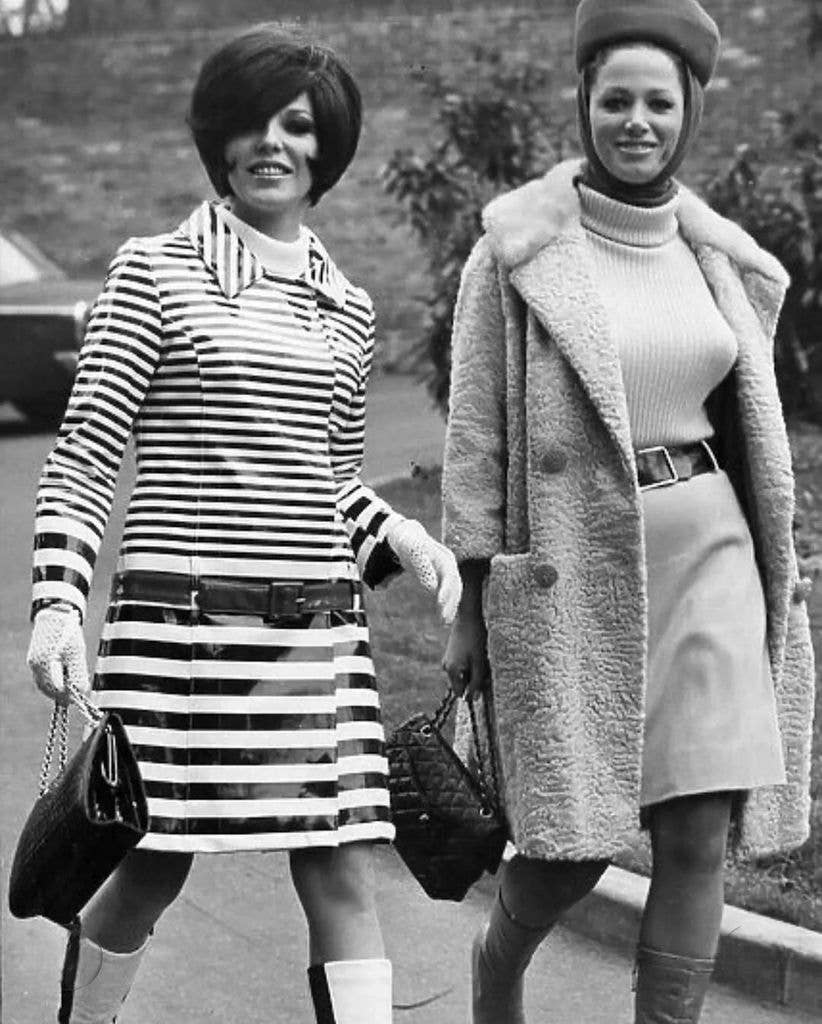 Striped Mini Dress with Textured Coat Striped Mini Dress with Textured Coat — Classy 60s Outfits