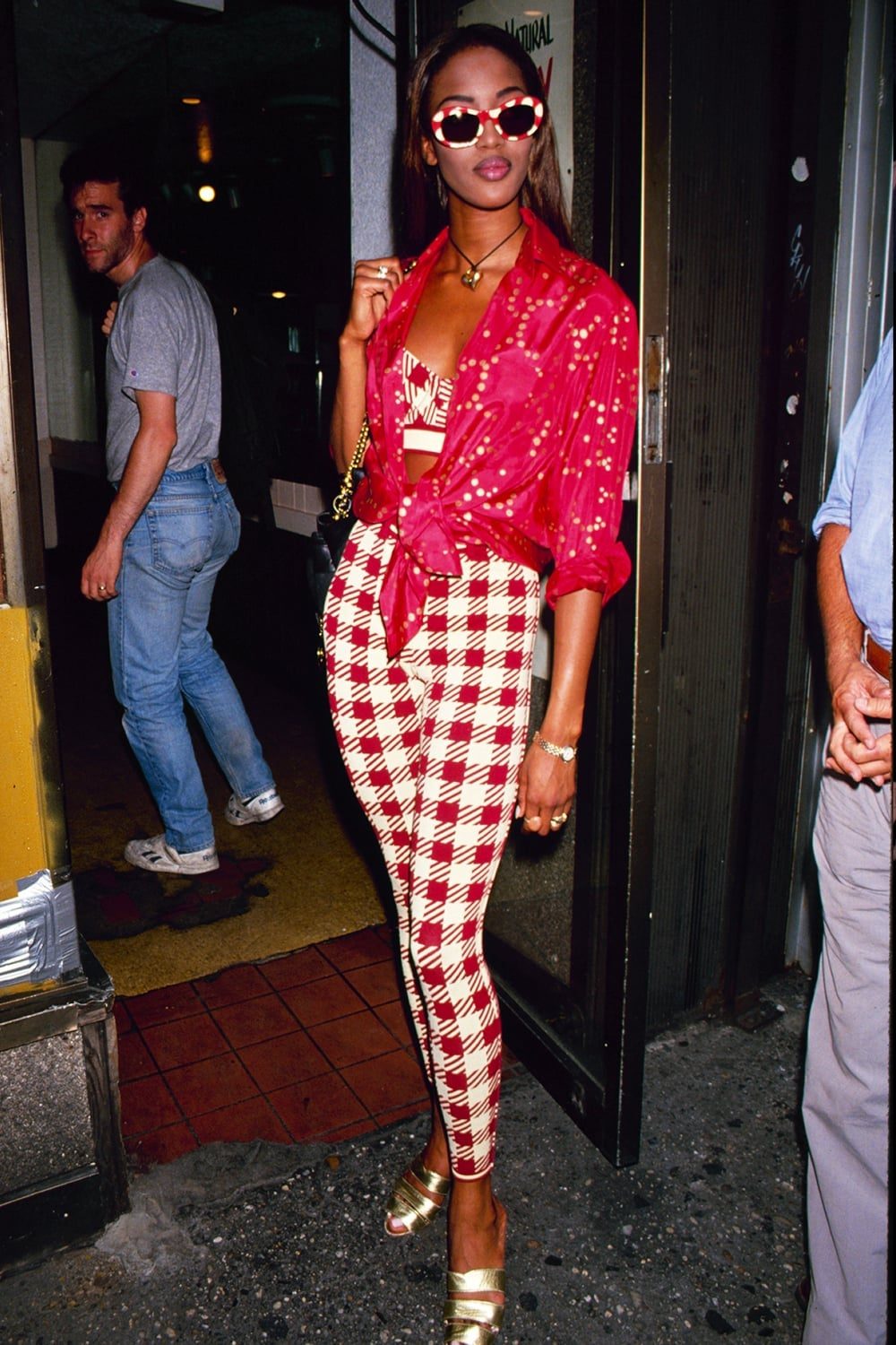 Red Checked Two-Piece Set with Gold Accessories Red Checked Two-Piece Set with Gold Accessories — Classy 90s Outfits