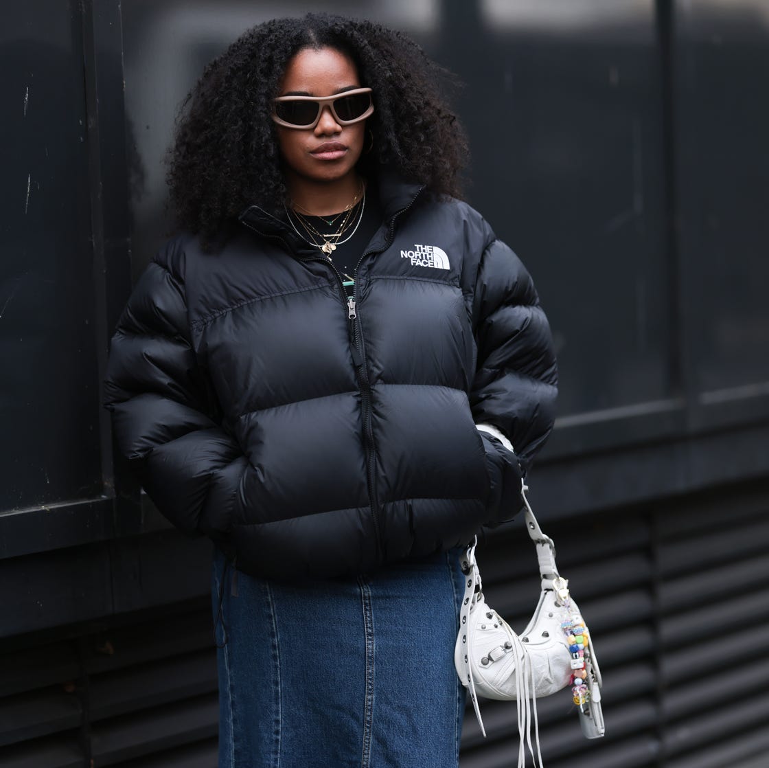 A Puffer Jacket with a Denim Skirt A Puffer Jacket with a Denim Skirt — Classy 90s Outfits Black Women