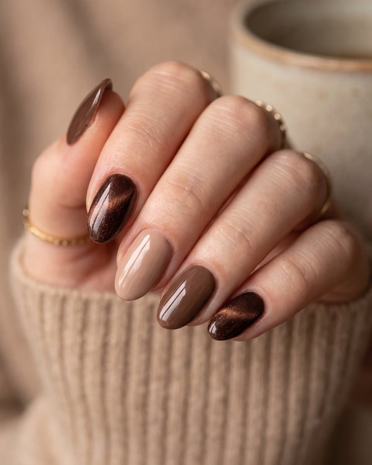 Autumnal Cat-Eye Short Oval Nails Autumnal Cat-Eye Short Oval Nails — Classy Acrylic Nails