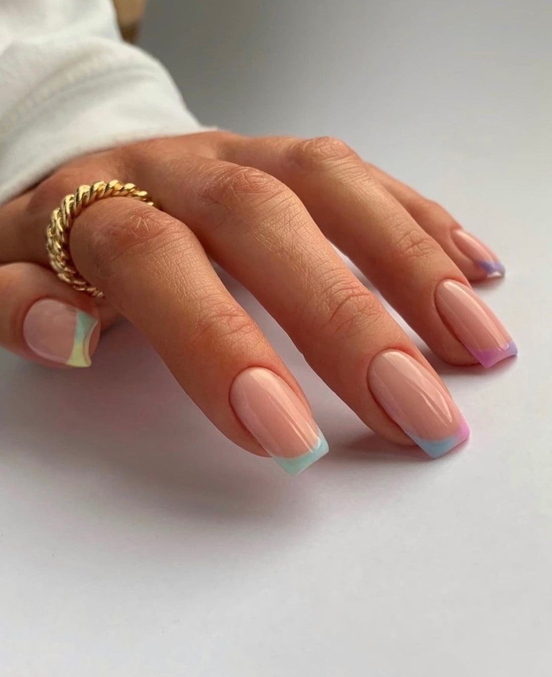 Pastel French Tip Medium Square Nails Pastel French Tip Medium Square Nails — Classy Acrylic Nails