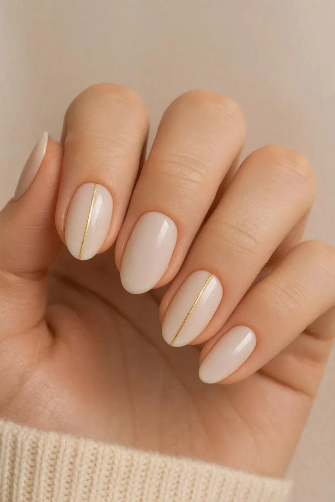 Minimalist Gold Line Medium Oval Nails Minimalist Gold Line Medium Oval Nails — Classy Acrylic Nails