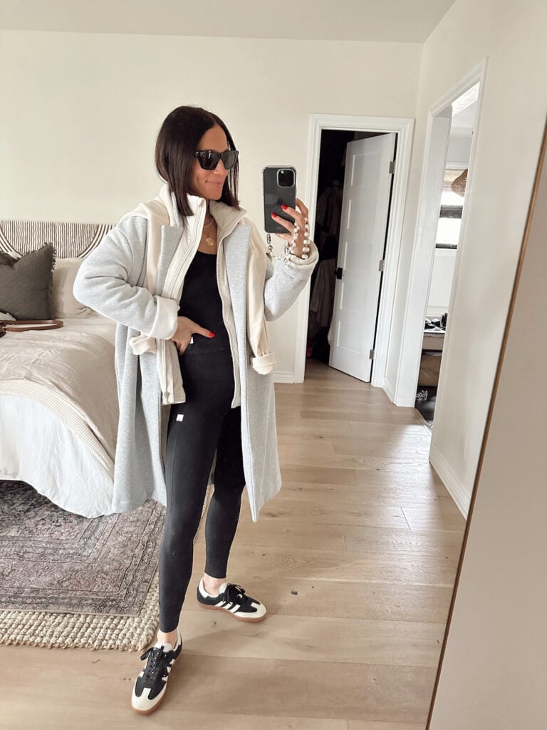 Adidas Samba With Grey Leggings And Longline Cardigan — Classy Adidas Samba Outfits