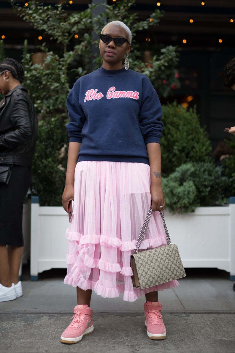 Navy Sweatshirt and Pink Tulle Skirt with Pink High-Tops — Classy Air Force 1 Outfits