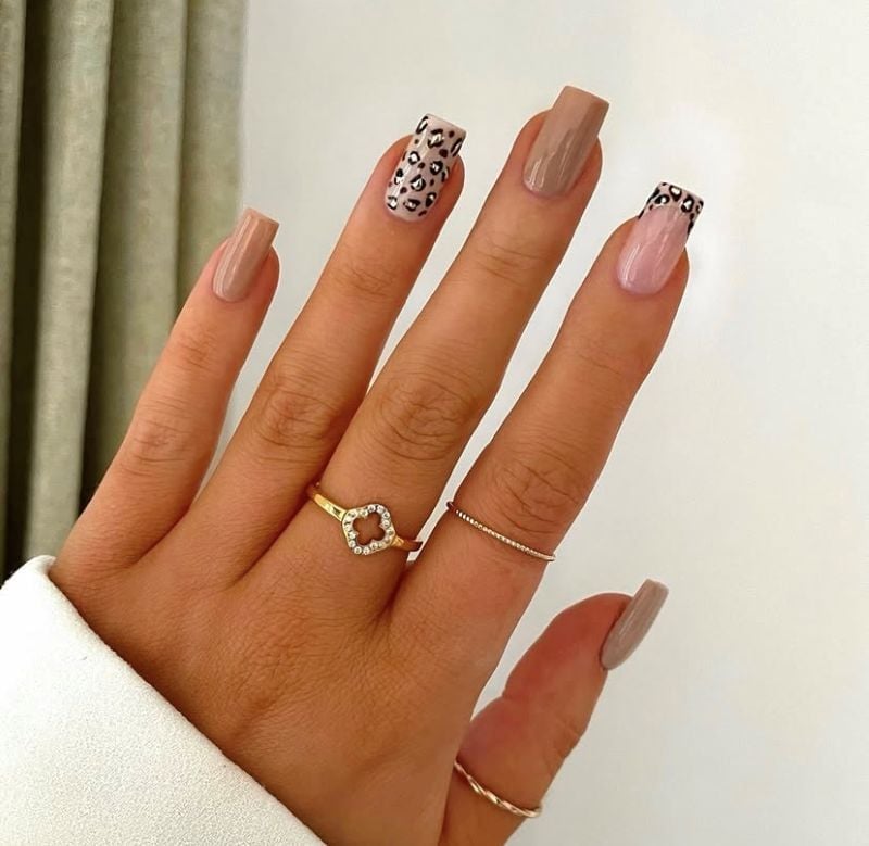 Leopard Print Accent Medium Square Nails — Classy Animal Print Nails