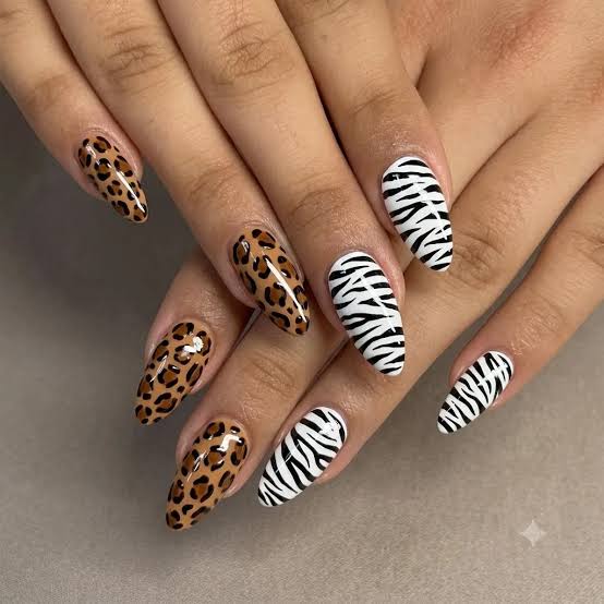 Leopard and Zebra Print Medium Coffin Nails — Classy Animal Print Nails