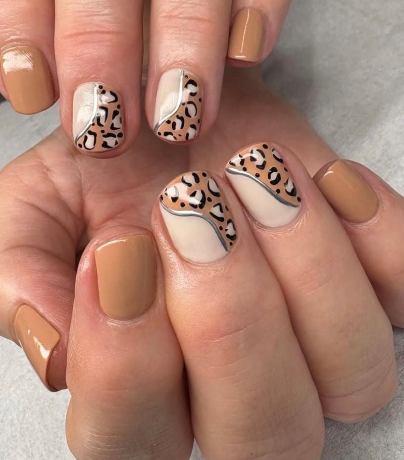 Silver Line Leopard Print Short Square Nails — Classy Animal Print Nails