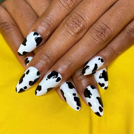 Bold Black and White Cow Print Oval Nails — Classy Animal Print Nails